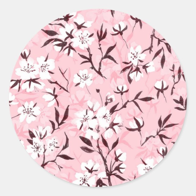 White cherry blossom classic round sticker (Front)