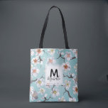 White Cherry Blossom Colourful Monogram Tote Bag<br><div class="desc">A elegent bright floral design with white cherry blossom flowers. You can personalise this design with your name and initial to give it a special touch.
Please contact me for help finding matching items.</div>