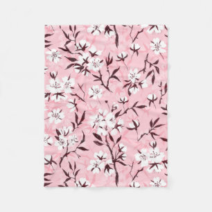 White cherry blossom fleece blanket