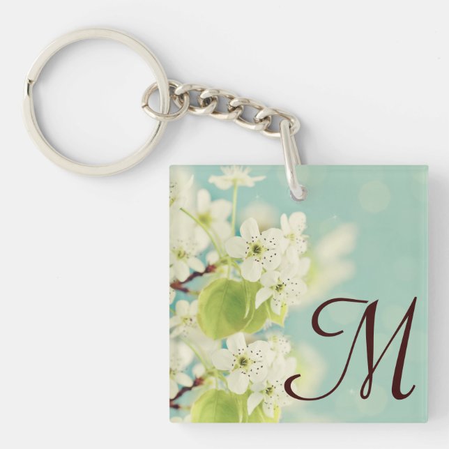 White Cherry Blossom Flower Floral Tree Key Chain (Front)