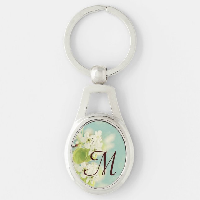 White Cherry Blossom Flower Floral Tree Key Chain (Front)