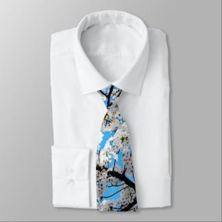 White Cherry Blossom Flowers Neck Tie