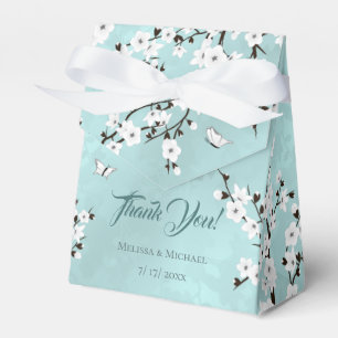 White Cherry Blossom Ice Blue   Thank You Wedding Favour Box