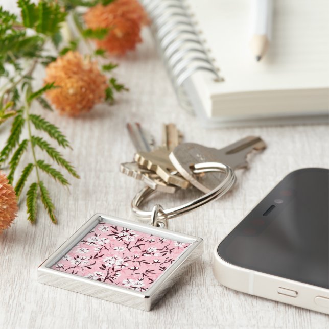 White cherry blossom key ring (Side)