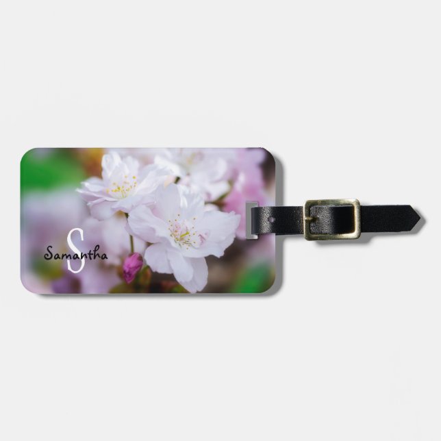 White Cherry Blossom Luggage tag (Front Horizontal)