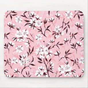 White cherry blossom mouse mat