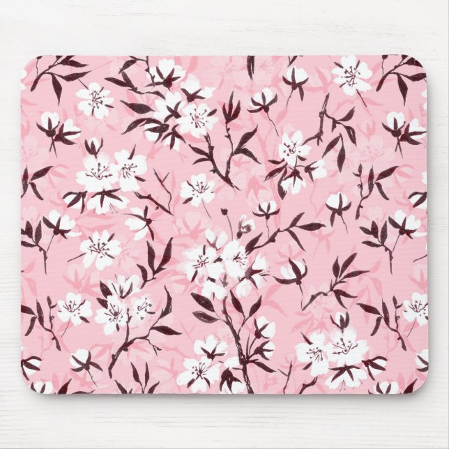 White cherry blossom mouse mat (Front)