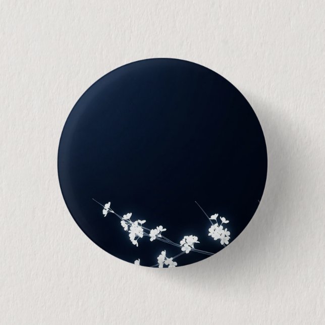 White Cherry Blossom Navy Background 3 Cm Round Badge (Front)