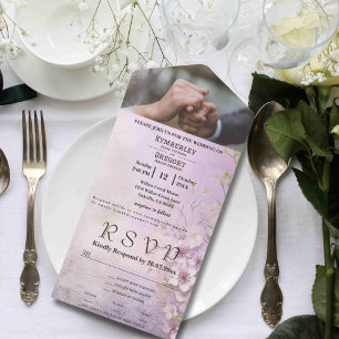 White Cherry Blossom on Mauve Purple Photo Website All In One Invitation