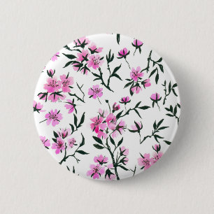 White cherry blossom on white 6 cm round badge
