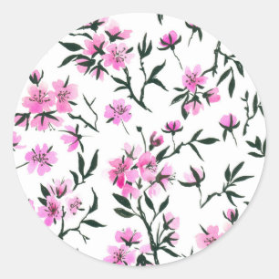 White cherry blossom on white classic round sticker