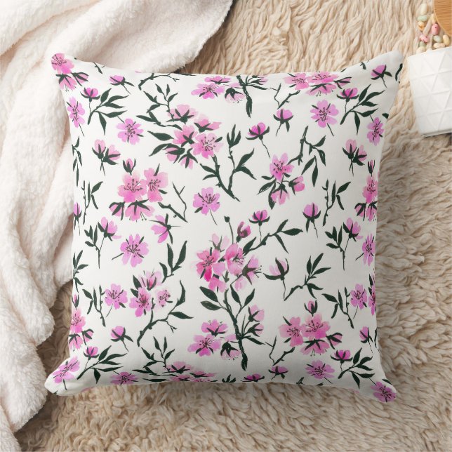 White cherry blossom on white cushion (Blanket)