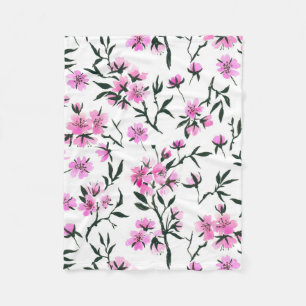 White cherry blossom on white fleece blanket