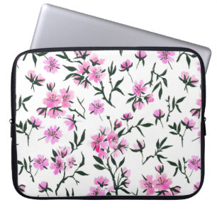 White cherry blossom on white laptop sleeve