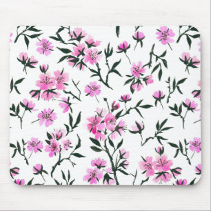 White cherry blossom on white mouse mat