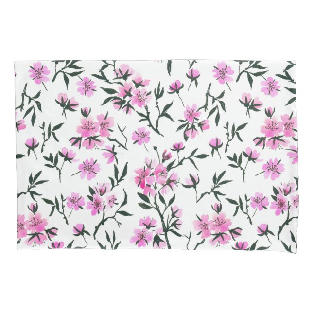 White cherry blossom on white pillowcase (Front)