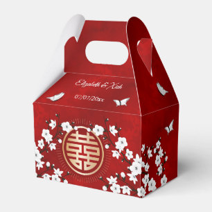 White Cherry Blossom Red    Chinese Wedding Favour Box