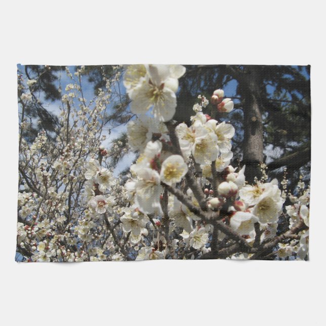 White Cherry Blossom / Sakura / サクラ（桜） Tea Towel (Horizontal)