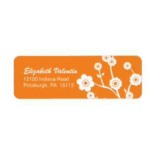 White Cherry Blossom Silhouette Address Labels