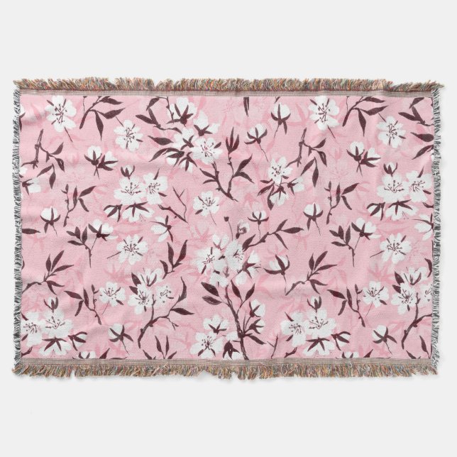 White cherry blossom throw blanket (Front)