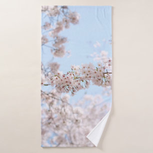 White cherry blossom under clear blue sky in the m bath towel