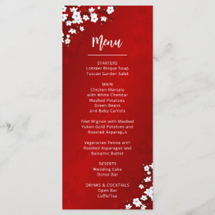 White Cherry Blossom Wedding Menu Card
