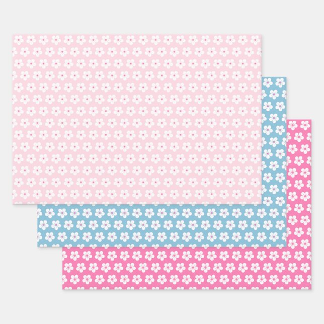 White Cherry Blossom Wrapping Paper Sheet (Set)