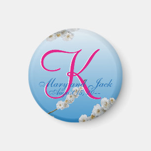 White Cherry Blossoms 3d Monogram Magnet