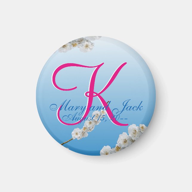 White Cherry Blossoms 3d Monogram Magnet (Front)
