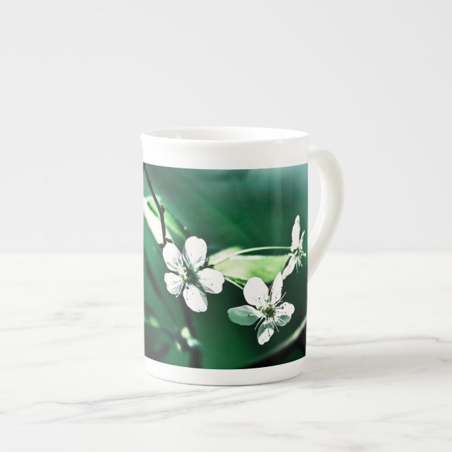 White Cherry Blossoms Bone China Mug (Front Right)