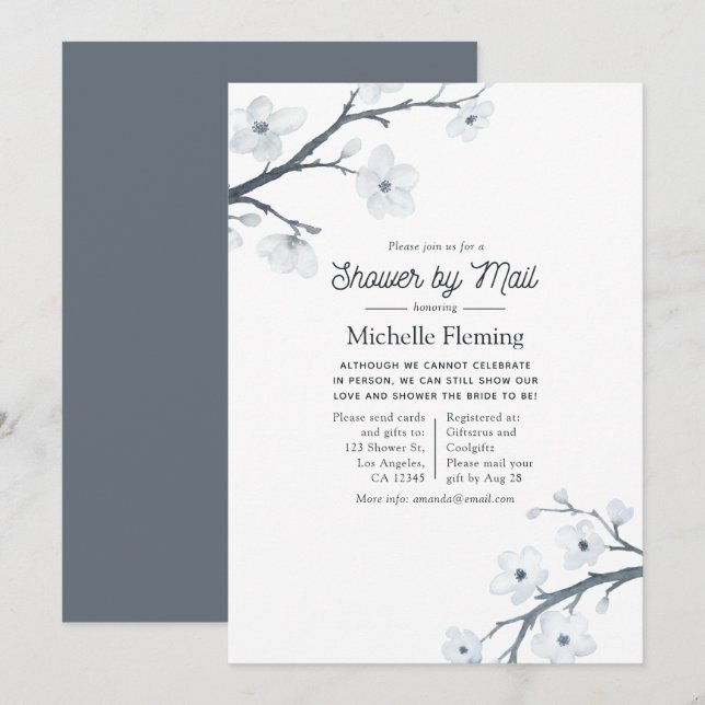 White Cherry Blossoms Bridal Shower by Mail Invitation (Front/Back)