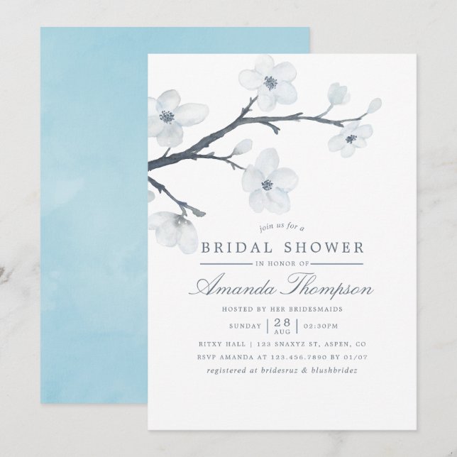 White Cherry Blossoms Bridal Shower Invitation (Front/Back)
