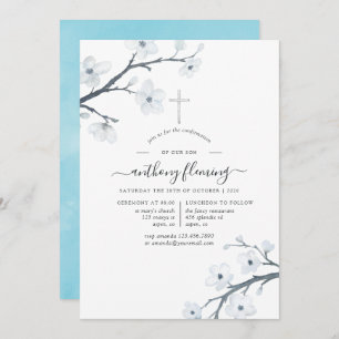 White Cherry Blossoms Confirmation Invitation