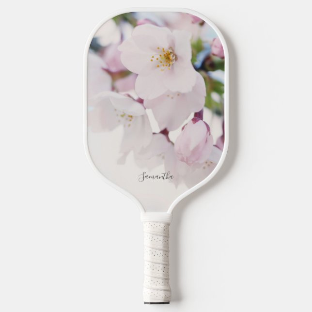 White Cherry Blossoms Floral Personalised Pickleball Paddle (Front)