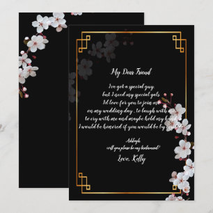 white Cherry Blossoms &gold  will be my bridesmaid Invitation