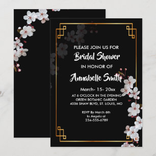white Cherry Blossoms &golden Frame Bridal Shower Invitation