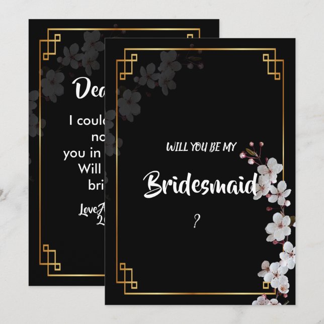 white Cherry Blossoms &golden Frame Bridesmaid Invitation (Front/Back)
