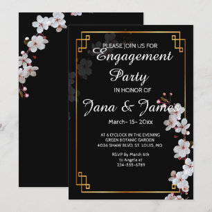 white Cherry Blossoms &golden Frame Engagement Invitation