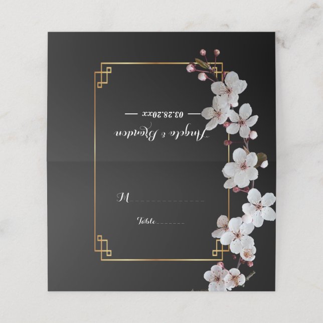 white Cherry Blossoms &golden Frame Place Card (Outside Unfolded)