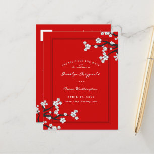 White Cherry Blossoms Sakura Asian Save The Date Announcement Postcard