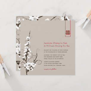 White Cherry Blossoms Sakura Swirls Asian Wedding Invitation