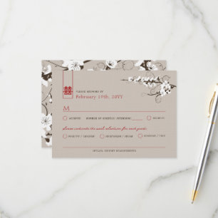 White Cherry Blossoms Sakura Swirls Asian Wedding RSVP Card