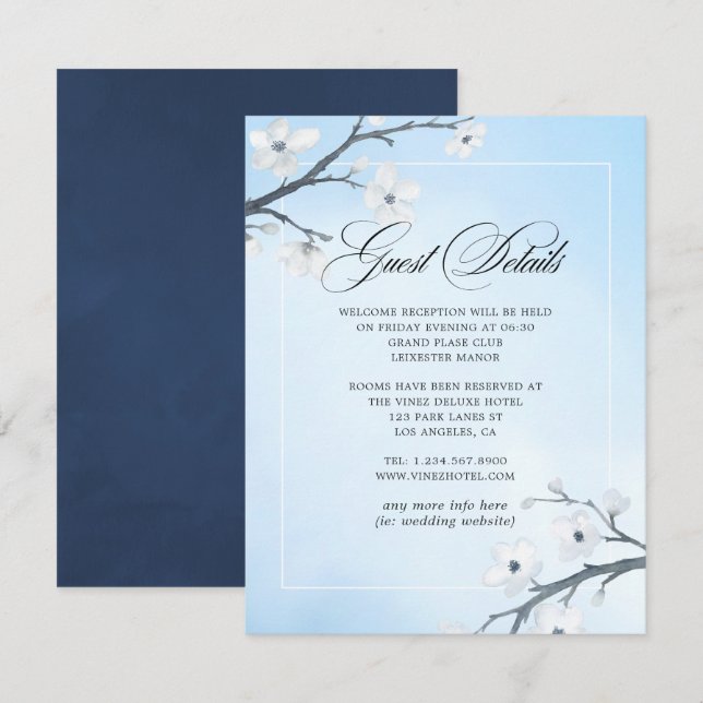 White Cherry Blossoms Wedding Guest Details Enclosure Card (Front/Back)