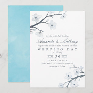 White Cherry Blossoms Wedding Invitation
