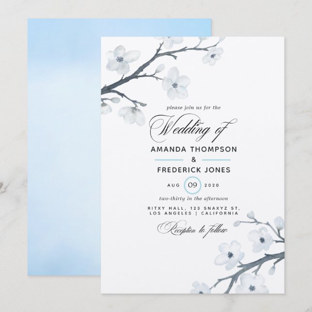 White Cherry Blossoms Wedding Invitation (Front/Back)