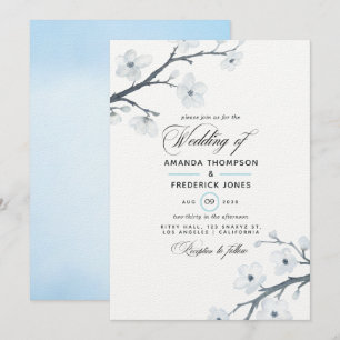 White Cherry Blossoms Wedding Invitation