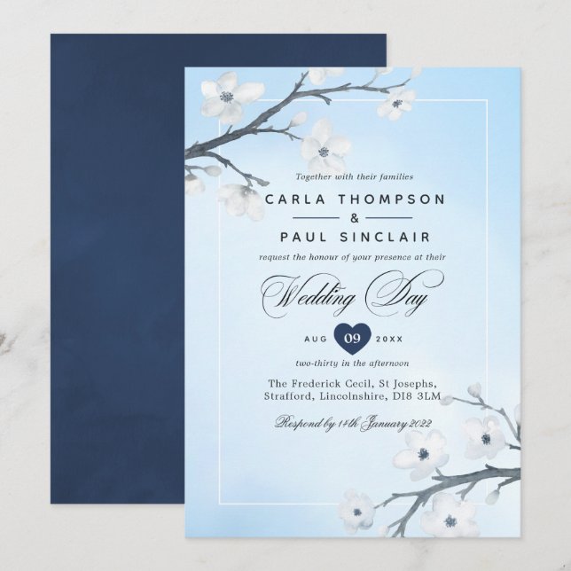 White Cherry Blossoms Wedding Invitation (Front/Back)