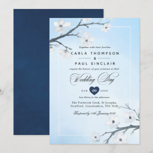 White Cherry Blossoms Wedding Invitation