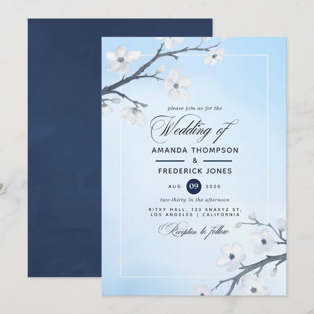 White Cherry Blossoms Wedding Invitation (Front/Back)