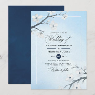 White Cherry Blossoms Wedding Invitation